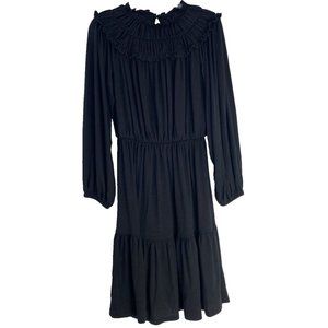 Ann Taylor Dress Ruffle Collar Flare Romantic Black Stretch Flowy Dress XS. NWT